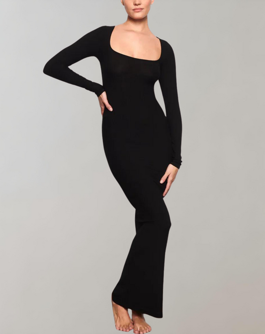 Maxikleid Mit Eckigem Ausschnitt Und Langen Ärmeln