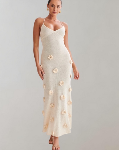 Maxikleid Mit Tiefem Ausschnitt Und Rosendetail