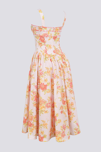 Pfirsichfarbenes Midikleid Mit Blumenmuster