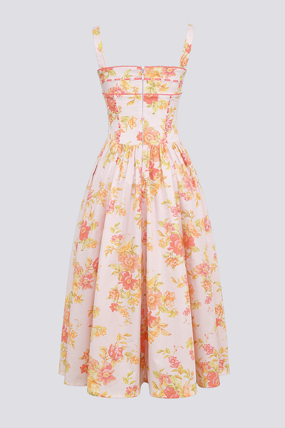 Pfirsichfarbenes Midikleid Mit Blumenmuster