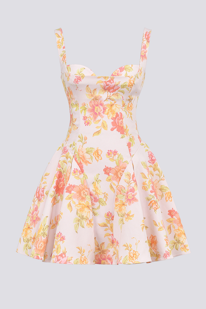 Minikleid Mit Eckigem Ausschnitt Und Blumenmuster