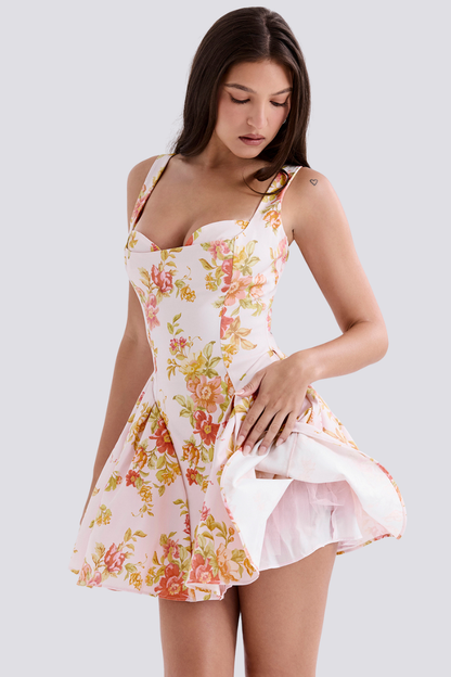 Minikleid Mit Eckigem Ausschnitt Und Blumenmuster