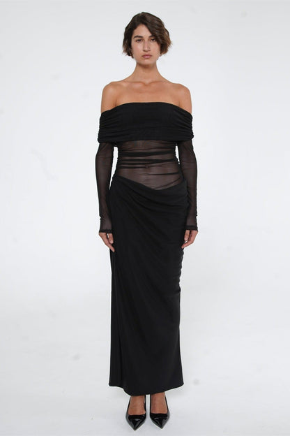 Schulterfreies Transparentes Maxi-Netzkleid