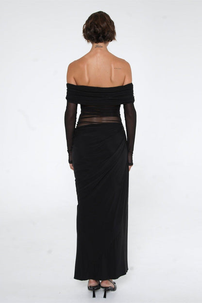 Schulterfreies Transparentes Maxi-Netzkleid