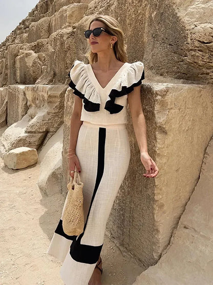 Maxikleid Mit Rüschenmuster Und V-Ausschnitt