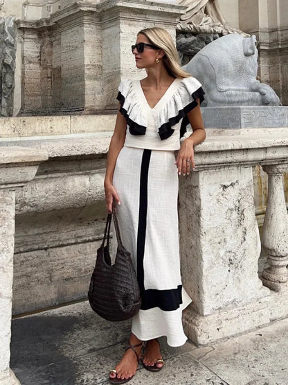 Maxikleid Mit Rüschenmuster Und V-Ausschnitt
