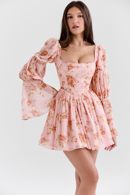 Minikleid Mit Eckigem Ausschnitt Und Blumenmuster