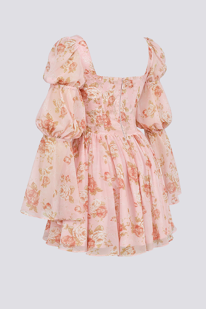 Minikleid Mit Eckigem Ausschnitt Und Blumenmuster