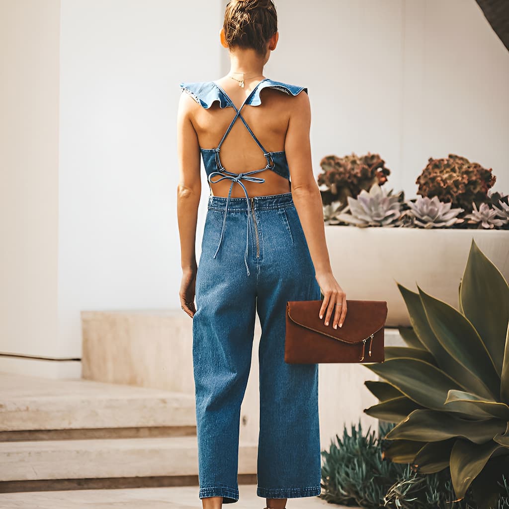 Jeans-Overall Mit Offenem Rückendetail