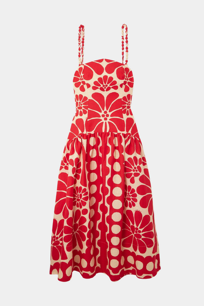 Maxikleid Mit Spaghettiträgern Und Blumenmuster İn Rot