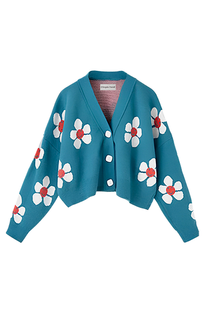 Figurbetonte Strickjacke Mit Blumenmuster