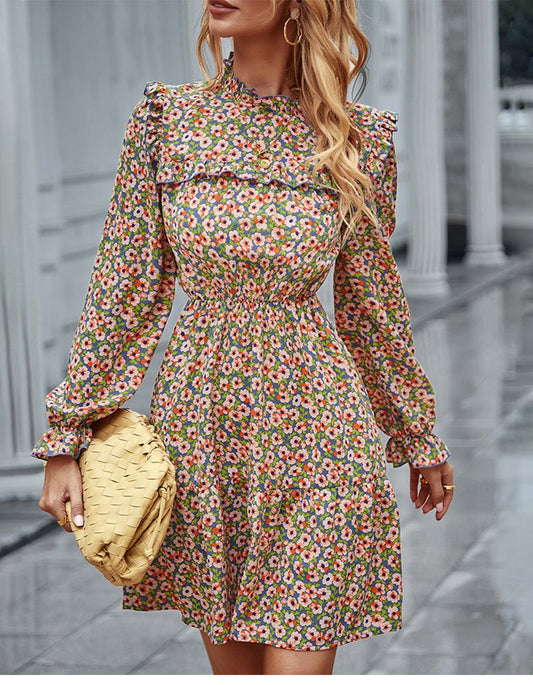 Langärmliges Midikleid Mit Rundhalsausschnitt Und Blumenmuster