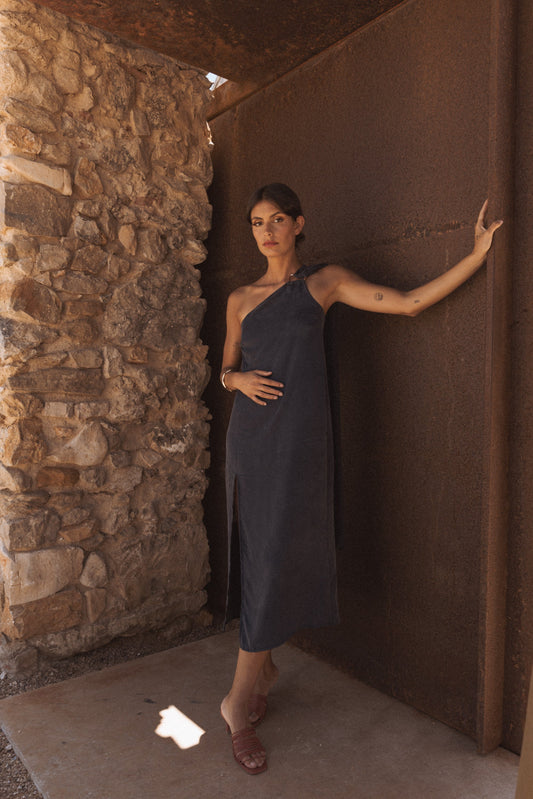 Midikleid Mit One-Shoulder-Schlitz