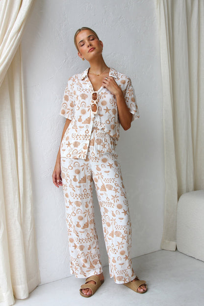 Locker Geschnittenes, Elegant Gemustertes Oberteil- Und Hosen-Set