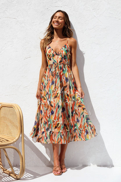 Bunt Gemustertes Midikleid
