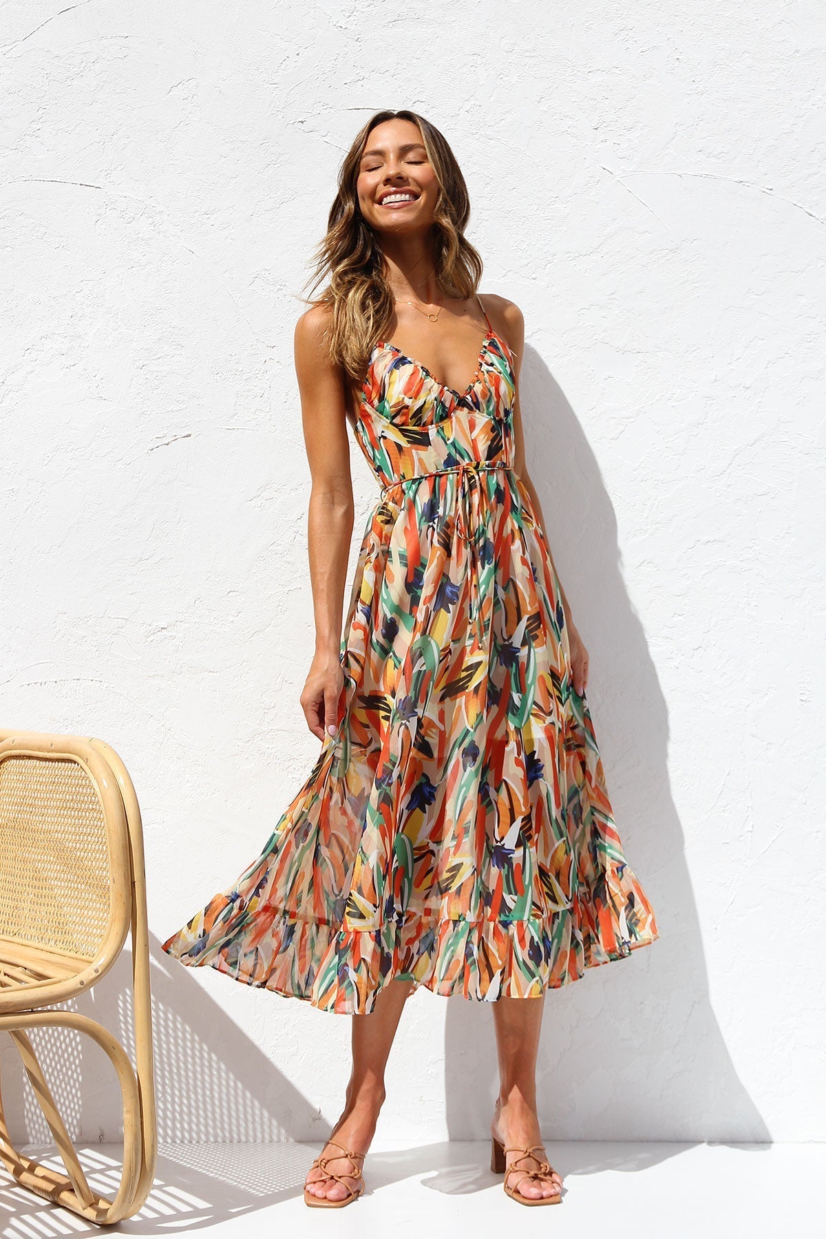 Bunt Gemustertes Midikleid