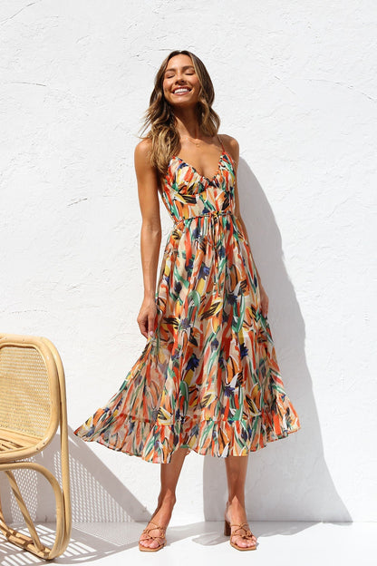 Bunt Gemustertes Midikleid