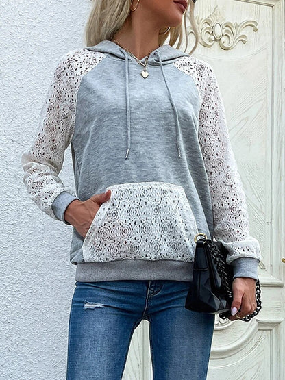 Kapuzenpullover Mit Spitzendetail