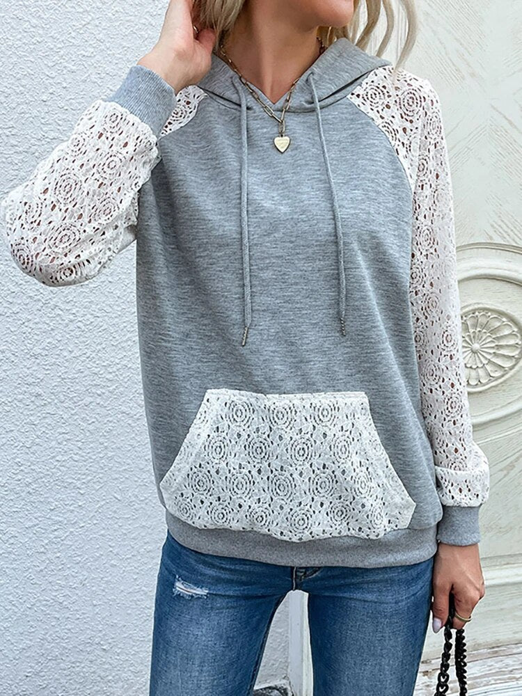 Kapuzenpullover Mit Spitzendetail