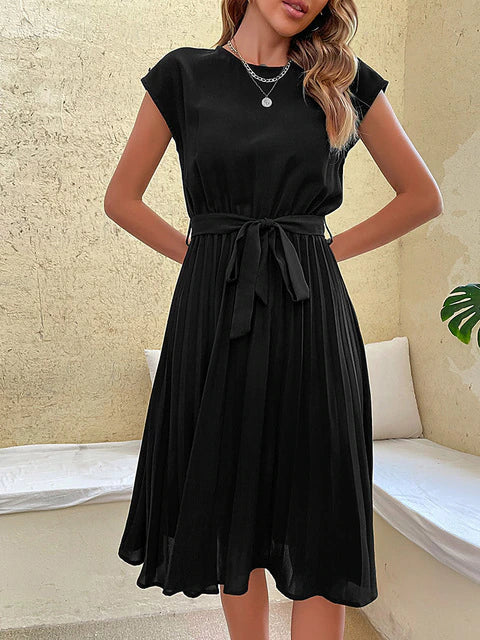 Kurzärmliges, Plissiertes, Lässiges Midikleid