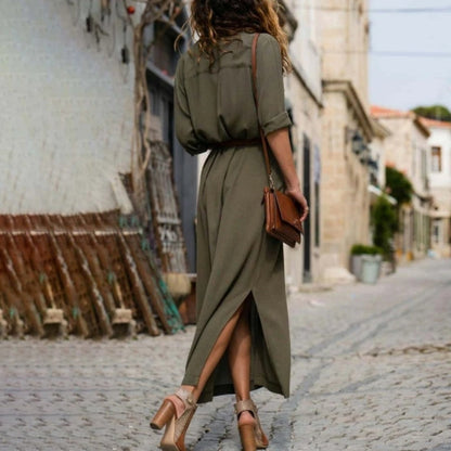 Bohemian Midikleid Mit Klassischem Kragen Und Gürtel