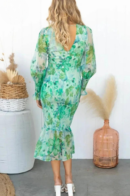 Gemustertes Midikleid Mit V-Ausschnitt