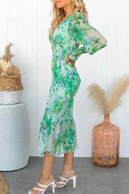 Gemustertes Midikleid Mit V-Ausschnitt
