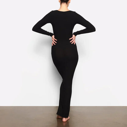 Maxikleid Mit Eckigem Ausschnitt Und Langen Ärmeln