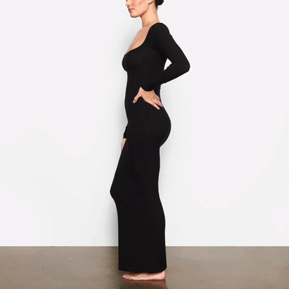 Maxikleid Mit Eckigem Ausschnitt Und Langen Ärmeln