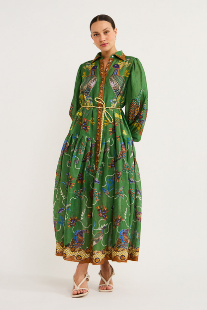 Stilvolles Gemustertes Kleid Mit Laternenärmeln