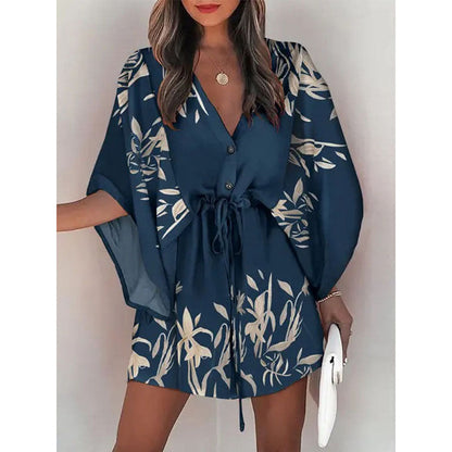 A-Linien-Kleid Mit Blumenmuster Und Schnürung An Der Taille