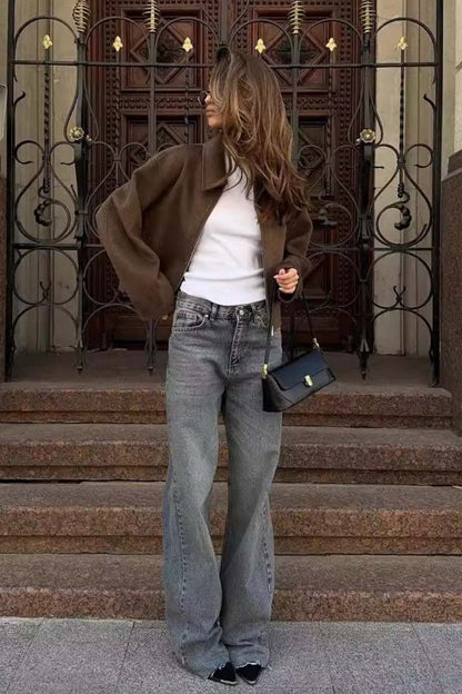 Klassische Elegante Jacke Mit Reißverschluss