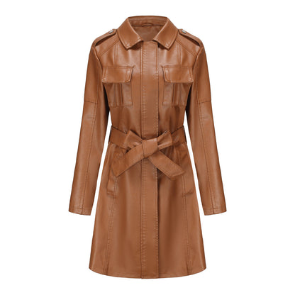 Luxuriöser Damen-Trenchcoat Mit Ledergürtel