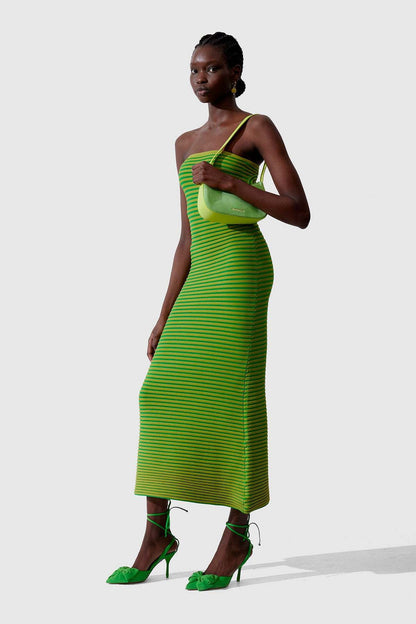 Ärmelloses Gestreiftes Maxikleid Aus Strick
