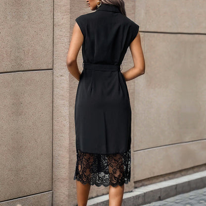 Schwarzes Maxikleid Mit Spitzenstickerei