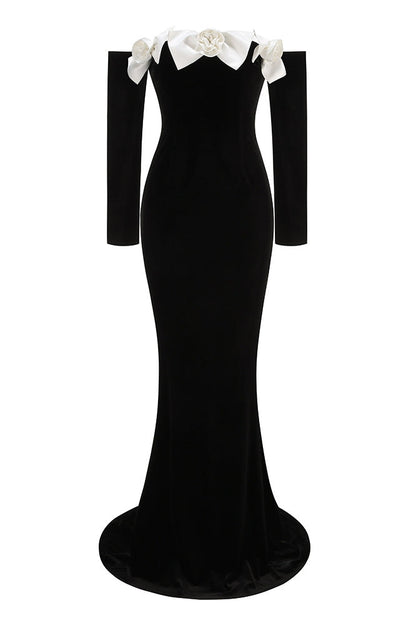 Schulterfreies Maxikleid Aus Samt Mit Schleifendetail