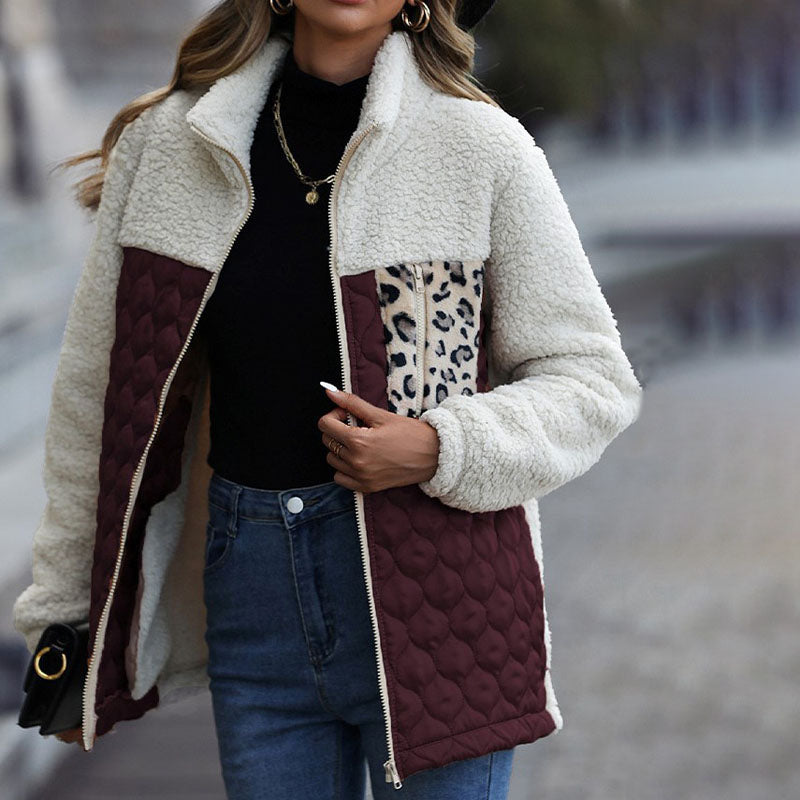 Stylische Design-Plüschjacke Mit Blockmuster