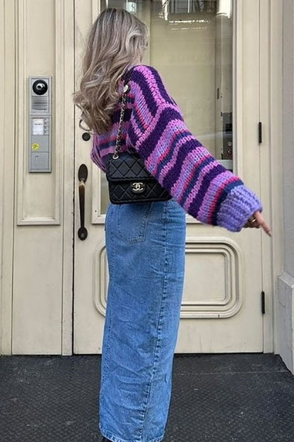 Gestreifter Kurzer Strickpullover