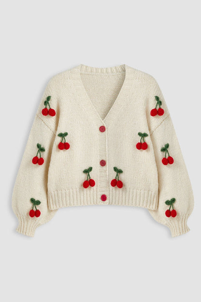 Elegante Strickjacke Mit Kirschmuster