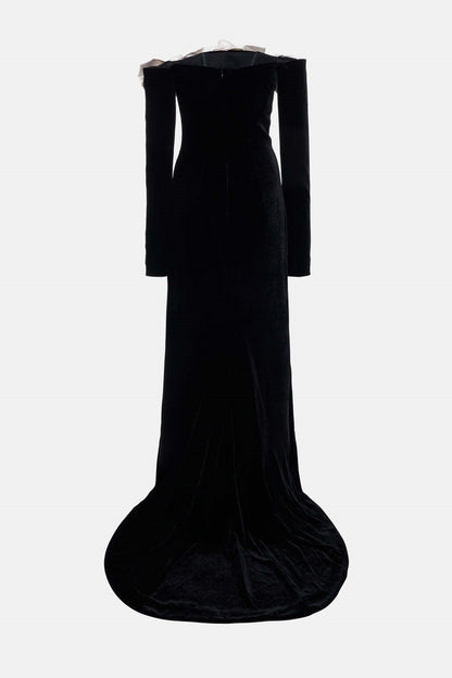Schulterfreies Maxikleid Aus Samt Mit Schleifendetail