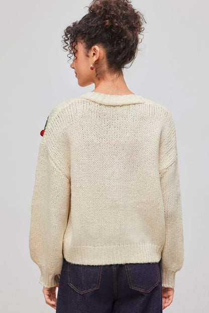 Elegante Strickjacke Mit Kirschmuster