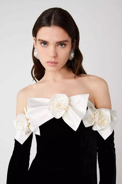 Schulterfreies Maxikleid Aus Samt Mit Schleifendetail