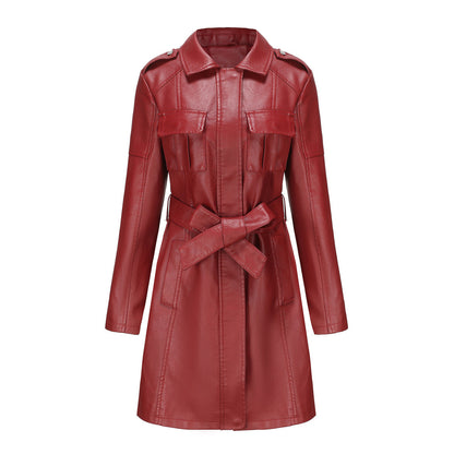 Luxuriöser Damen-Trenchcoat Mit Ledergürtel
