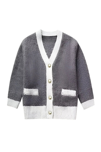 Strickjacke Mit V-Ausschnitt Und Farbblock