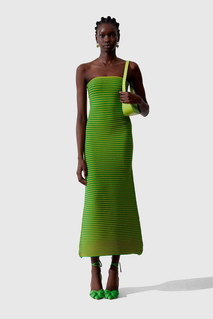 Ärmelloses Gestreiftes Maxikleid Aus Strick