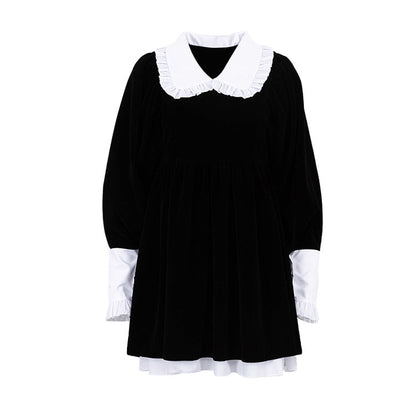 Elegantes Minikleid İm Französischen Stil Mit Hohem Kragen