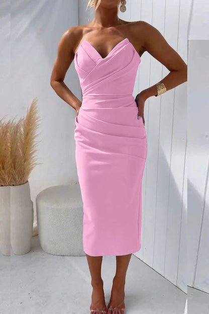 Trägerloses Midi-Partykleid Mit Schlitz Auf Der Rückseite