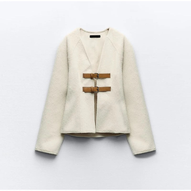 Stylische Jacke Mit Lederschnallen-Design