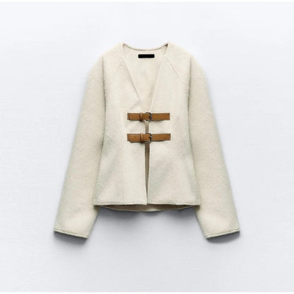 Stylische Jacke Mit Lederschnallen-Design