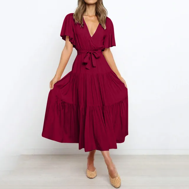 Vintage Maxikleid Mit Tiefem V-Ausschnitt
